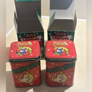 2 Vintage Alvin and the Chipmunks Christmas Holiday Candles In Tins